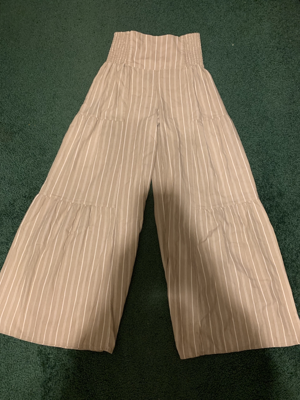 Rewash Linen Blend Tiered Wide Leg Striped Pants